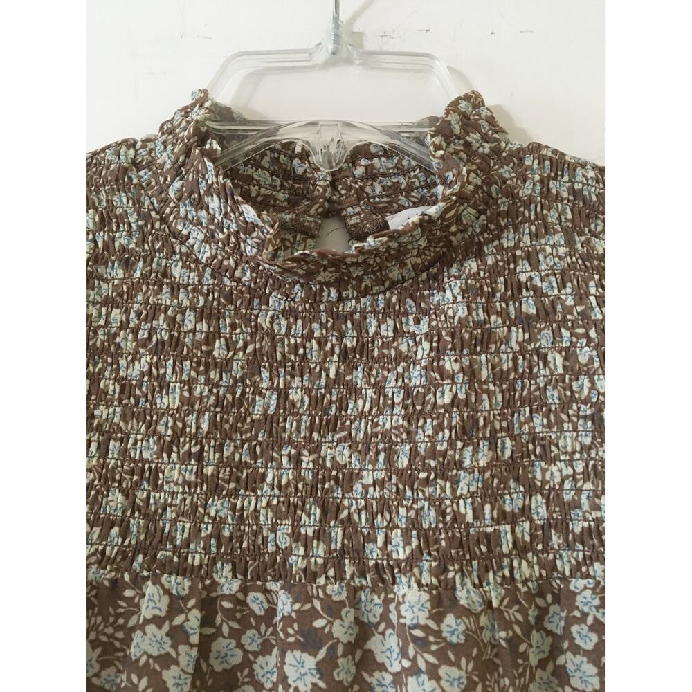 NWT Blu Pepper Small Almond Multi Floral Smocked Bodice & Cuffs Long Sleeve Top - Picture 2 of 5